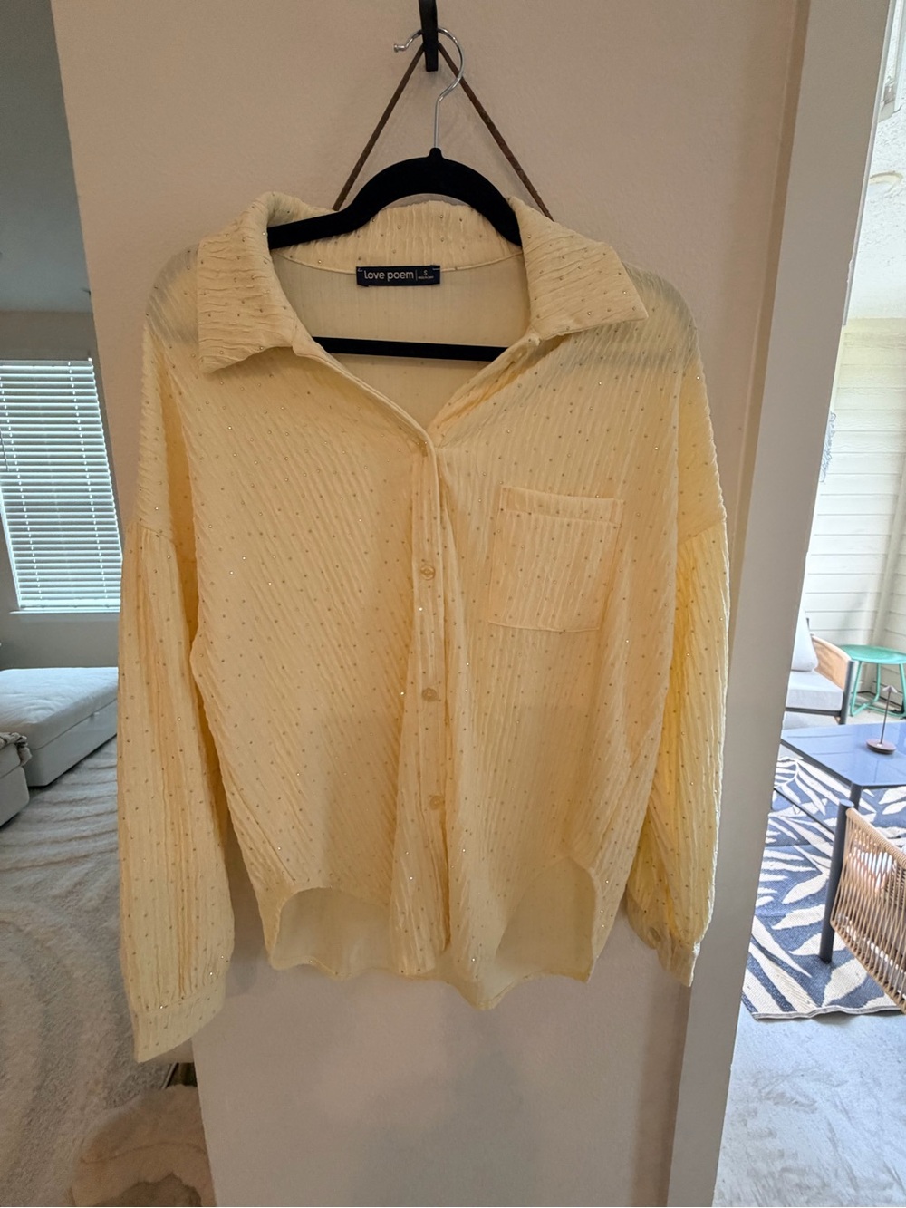Love Poem Pale Yellow Sequin-Strip Button Front Shirt